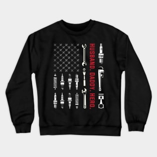 Vintage Patriotic Mechanic Dad American Flag Crewneck Sweatshirt